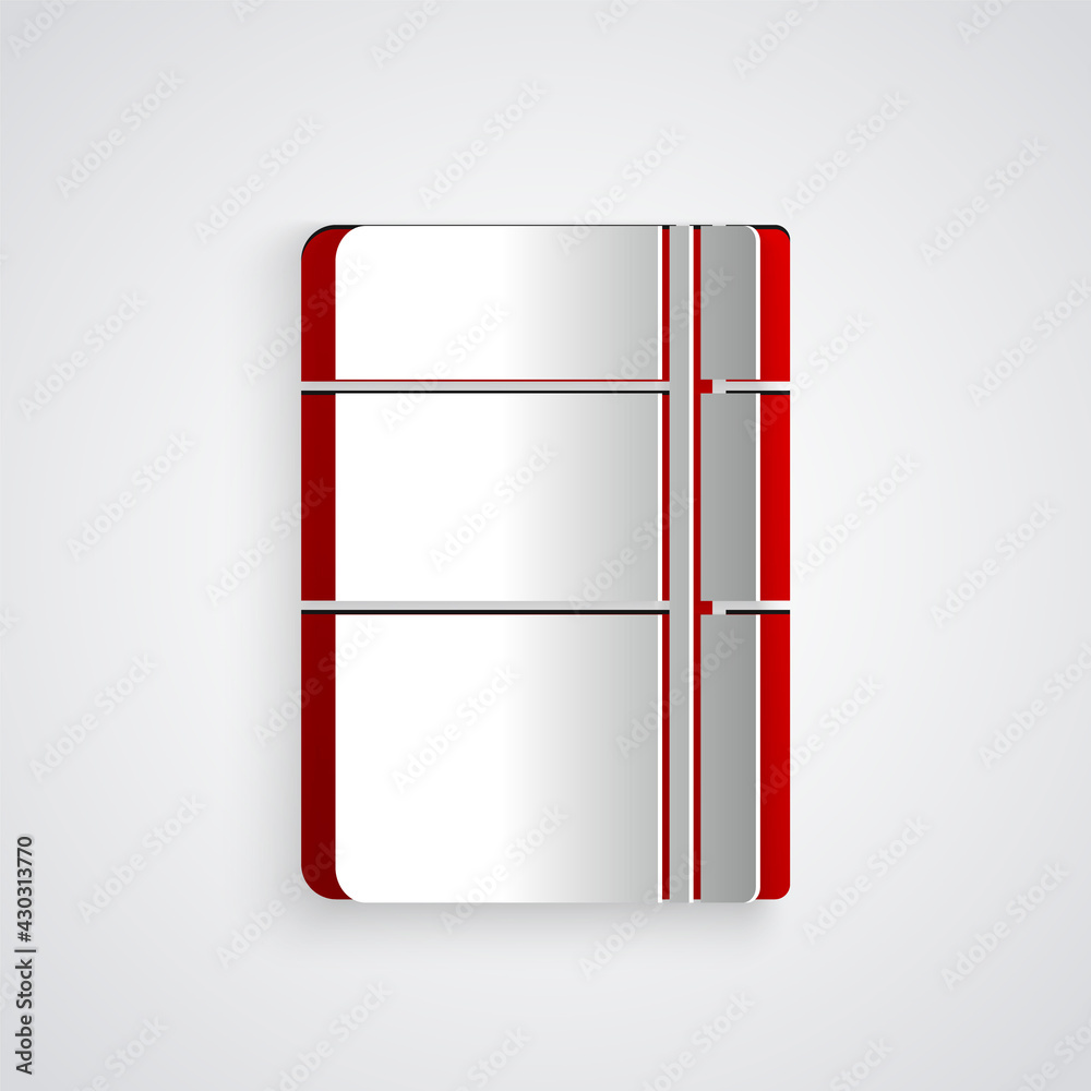 Paper cut Sketchbook or album icon isolated on grey background. Paper art style. Vector