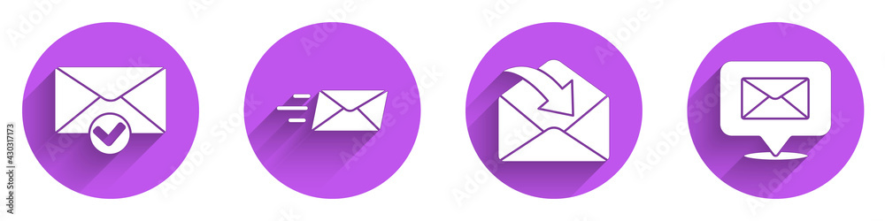 Set Envelope and check mark, Express envelope, Envelope and Speech bubble with envelope icon with lo