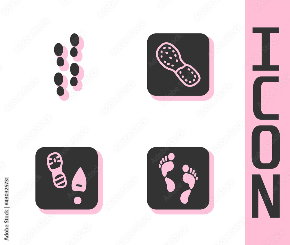 Set Human footprint, footprints shoes, and icon. Vector