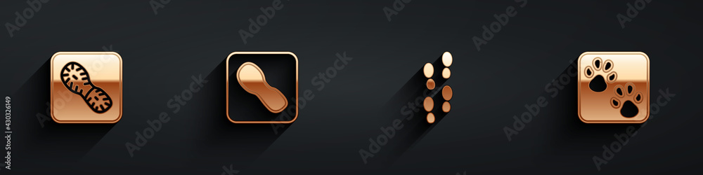 Set Human footprints shoes, , and Paw icon with long shadow. Vector