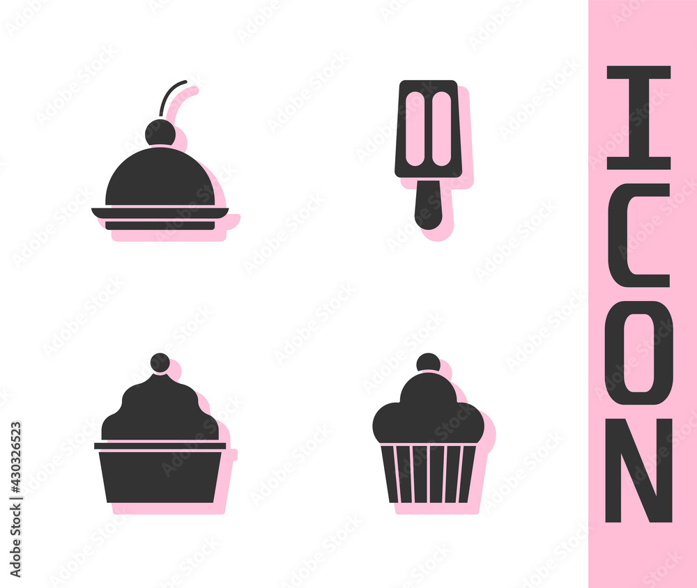 Set Cake, Cherry cheesecake, and Ice cream icon. Vector