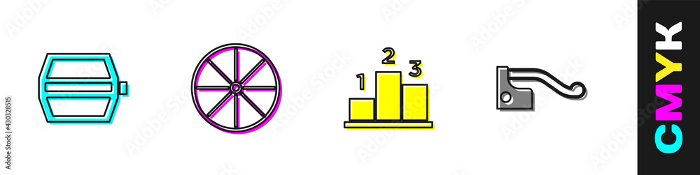 设置自行车踏板、车轮、颁奖台和刹车图标。矢量