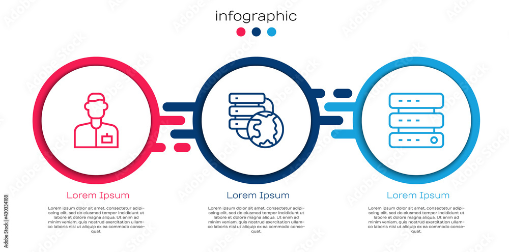 Set line Analyst engineer, Network cloud connection and Server, Data, Web Hosting. Business infograp