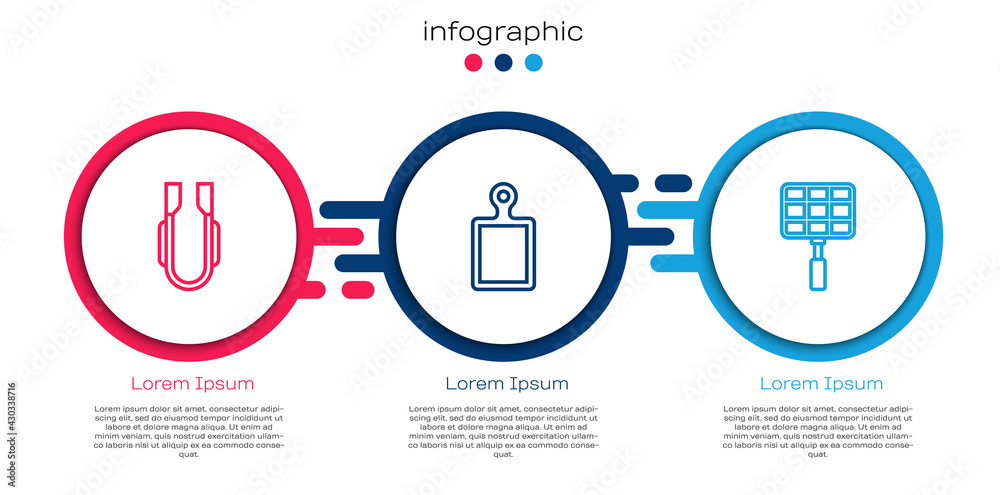 设置线肉钳、砧板和烧烤钢格栅。商业信息图模板。矢量