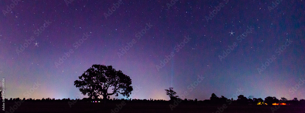 Panorama blue night sky milky way and star on dark background.