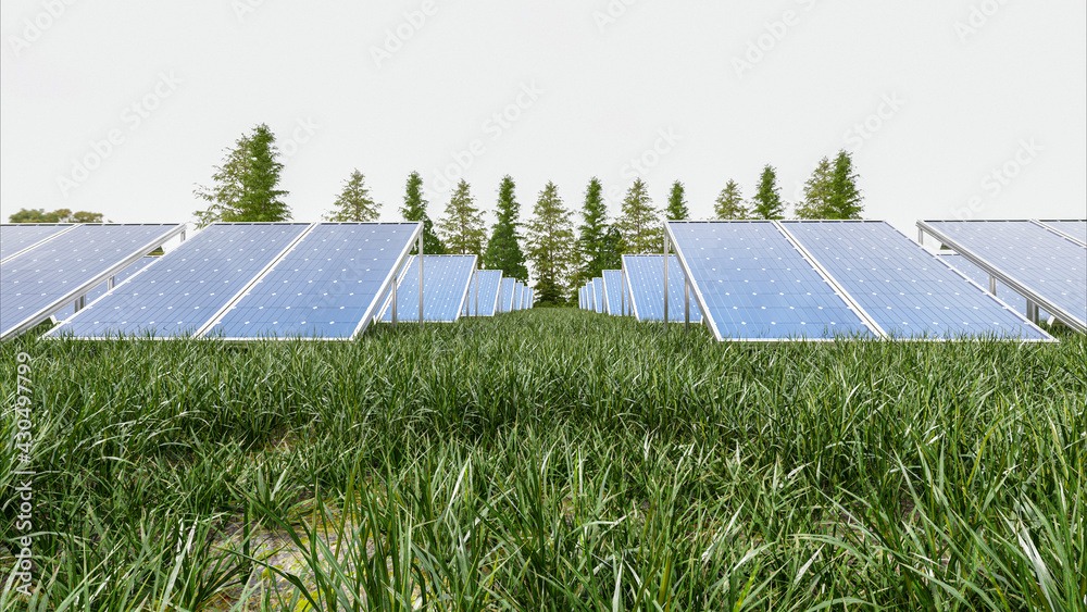 Solar power panel on sky background.