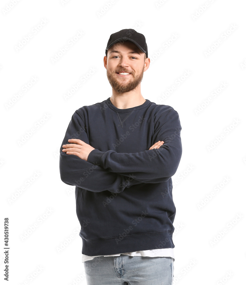 Portrait of handsome young man on white background