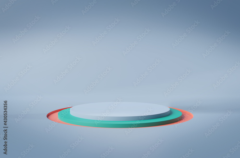 Stage podium background. Mockup of empty circular platform. Abstract geometric pedestral. 3D renderi