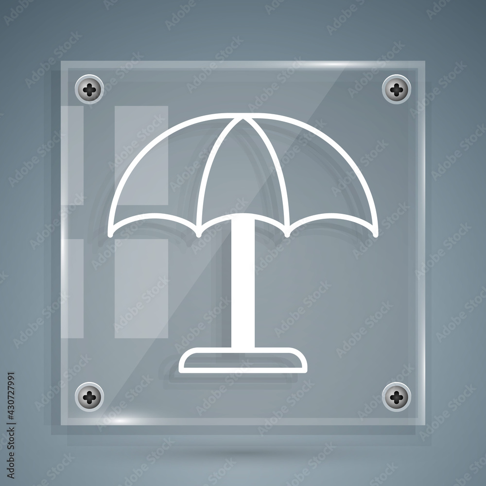 White Sun protective umbrella for beach icon isolated on grey background. Large parasol for outdoor 