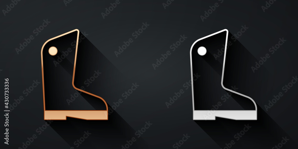 Gold and silver Rubber gloves icon isolated on black background. Latex hand protection sign. Housewo