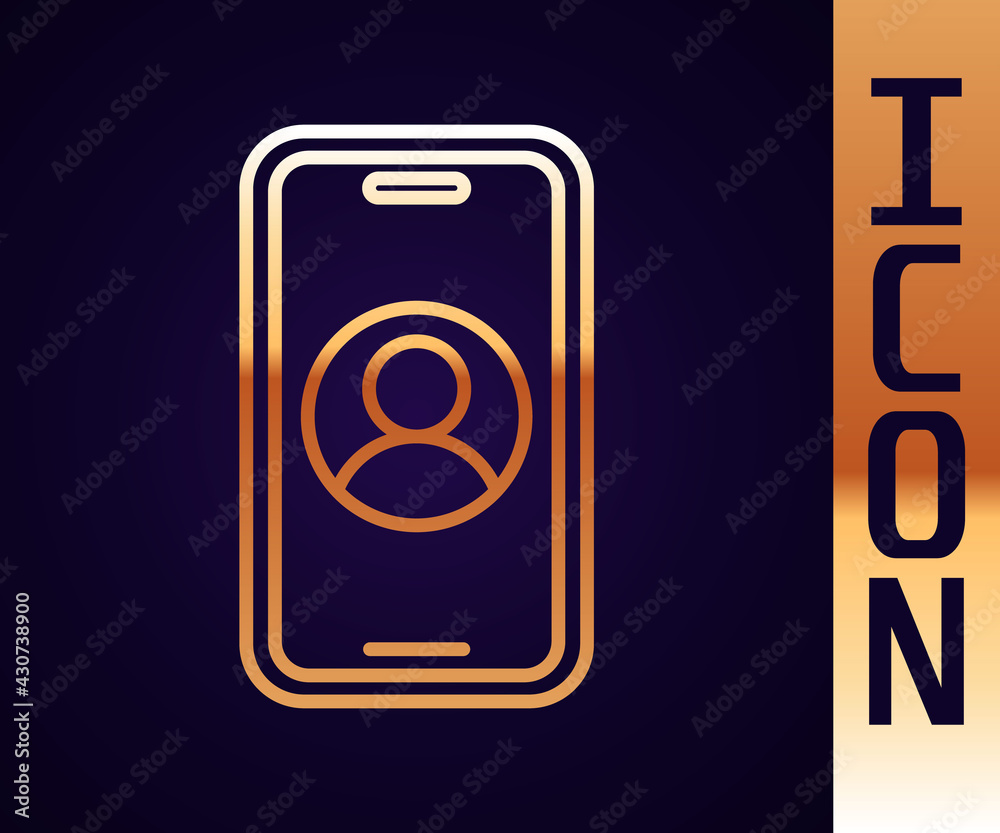 Gold line Telephone 24 hours support icon isolated on black background. All-day customer support cal