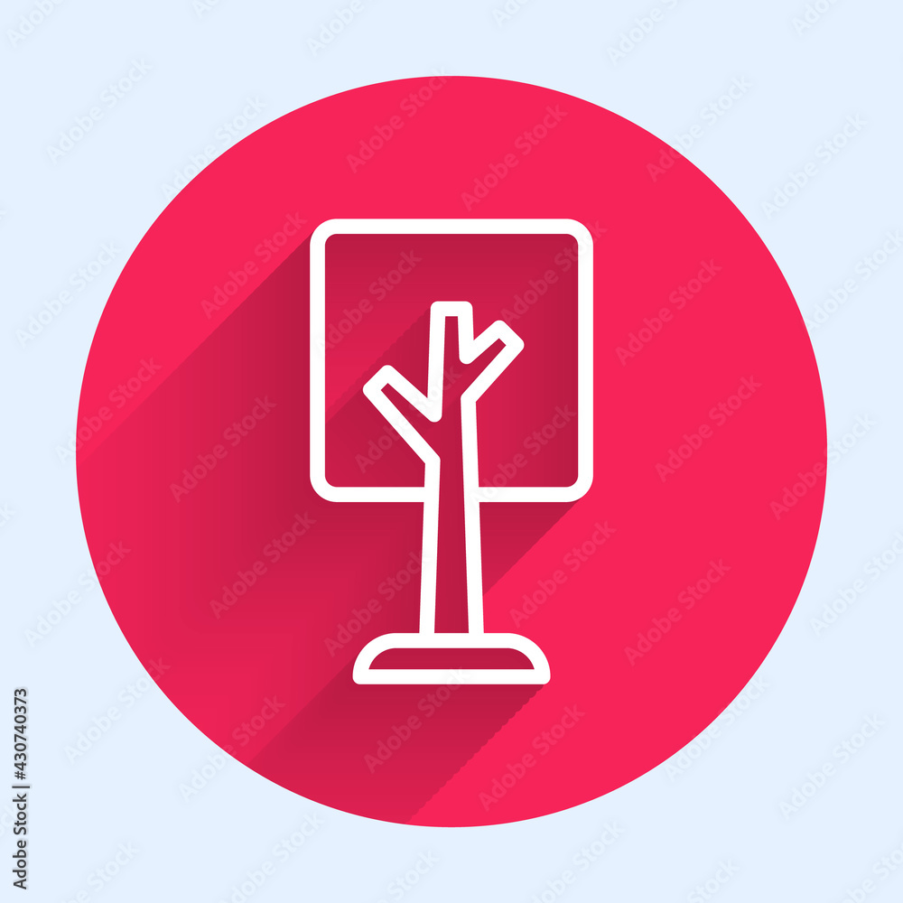 White line Tree icon isolated with long shadow. Forest symbol. Red circle button. Vector