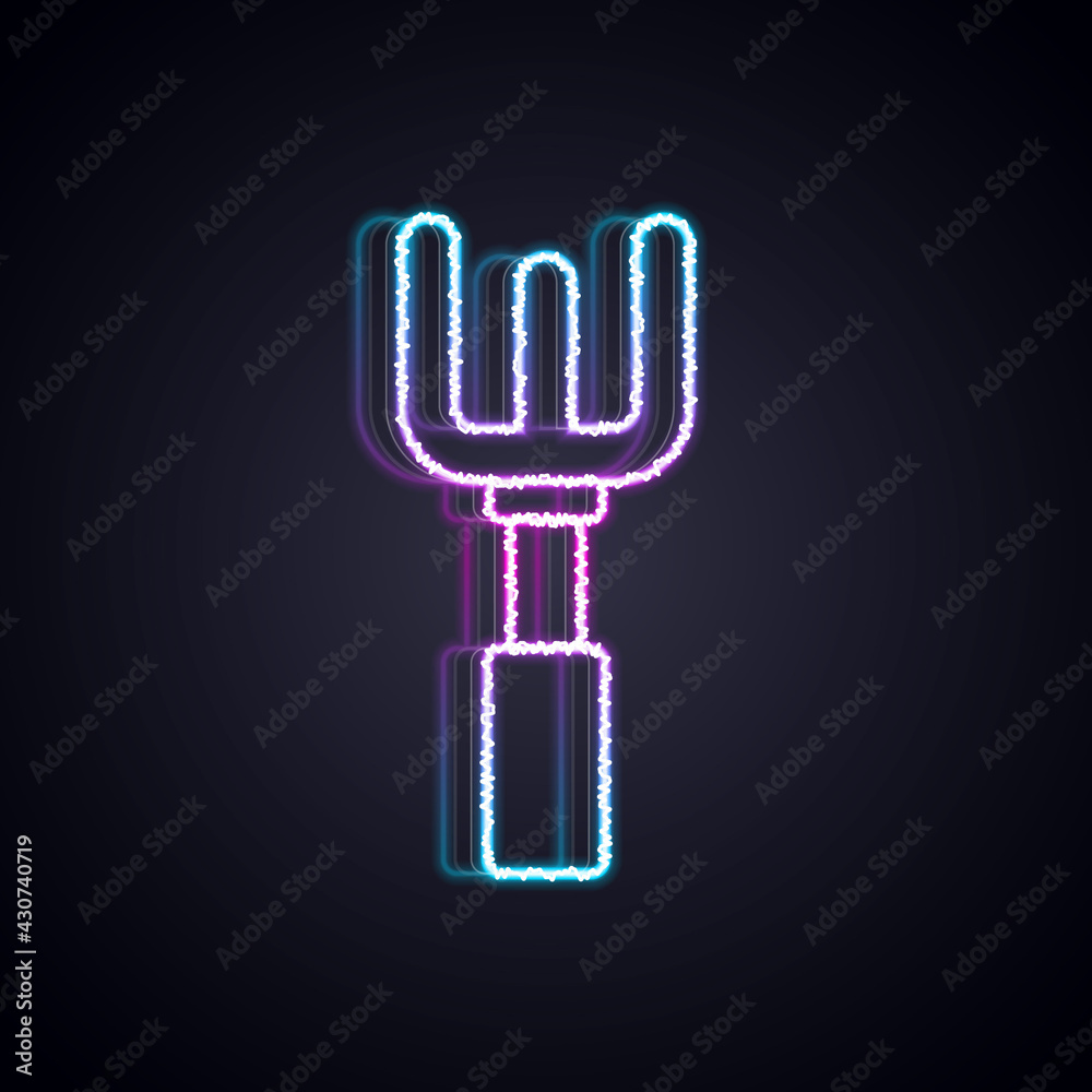 Glowing neon line Garden rake icon isolated on black background. Tool for horticulture, agriculture,