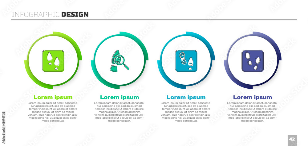 设置人类足迹鞋、带有足迹的放大镜和商业信息图模板.Ve