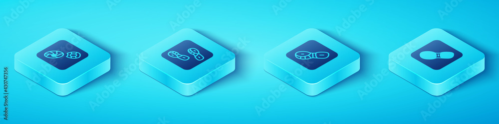 Set Isometric Human footprints shoes, , and icon. Vector