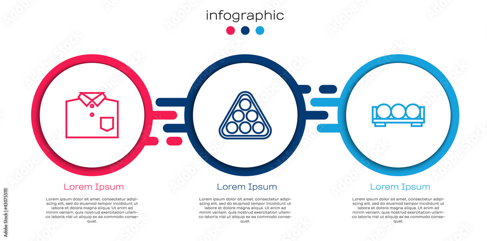 Set line Bowling shirt, Billiard balls rack triangle and on stand. Business infographic template. Ve