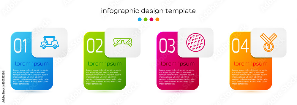 Set line Golf car，Glasses，ball and Medal Golf.Business infographic template.Vvector（套装高尔夫车、眼镜、球和奖牌高尔