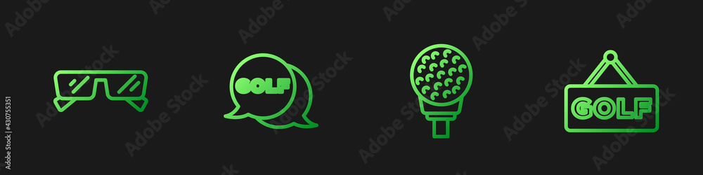 Set line Golf ball on tee, Glasses, label and . Gradient color icons. Vector