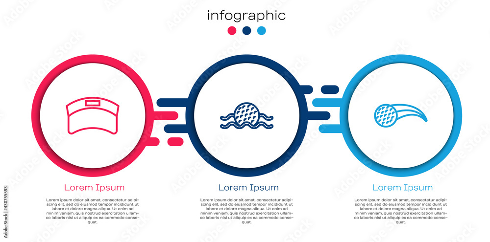 设线遮阳帽、水中高尔夫球和。商业信息图模板。Vector