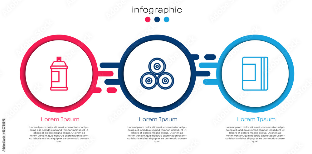 Set line Paint spray can, and Spiral notebook. Business infographic template. Vector