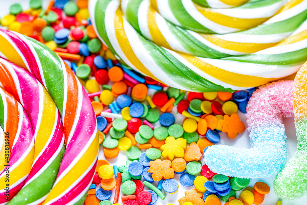 Closeup of candy on abstract texture background pattern