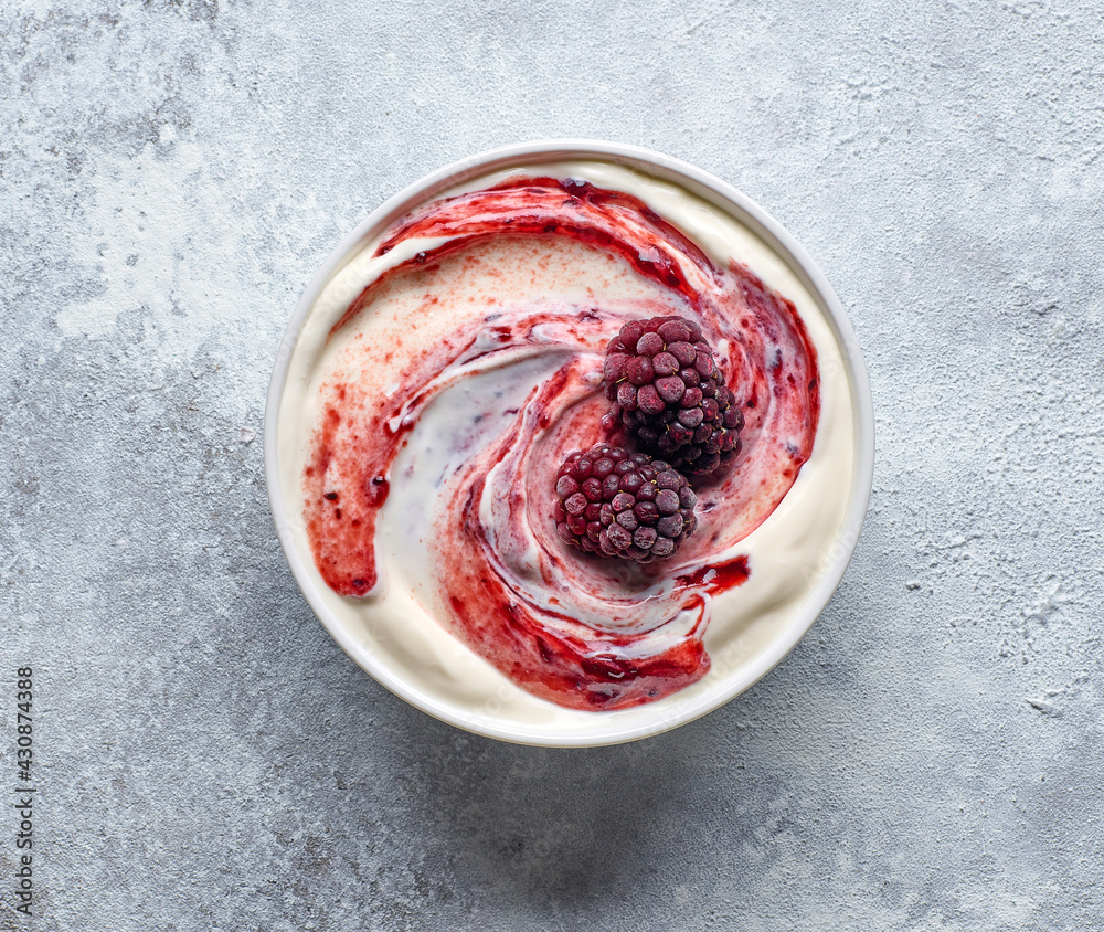 bowl of yogurt with jam