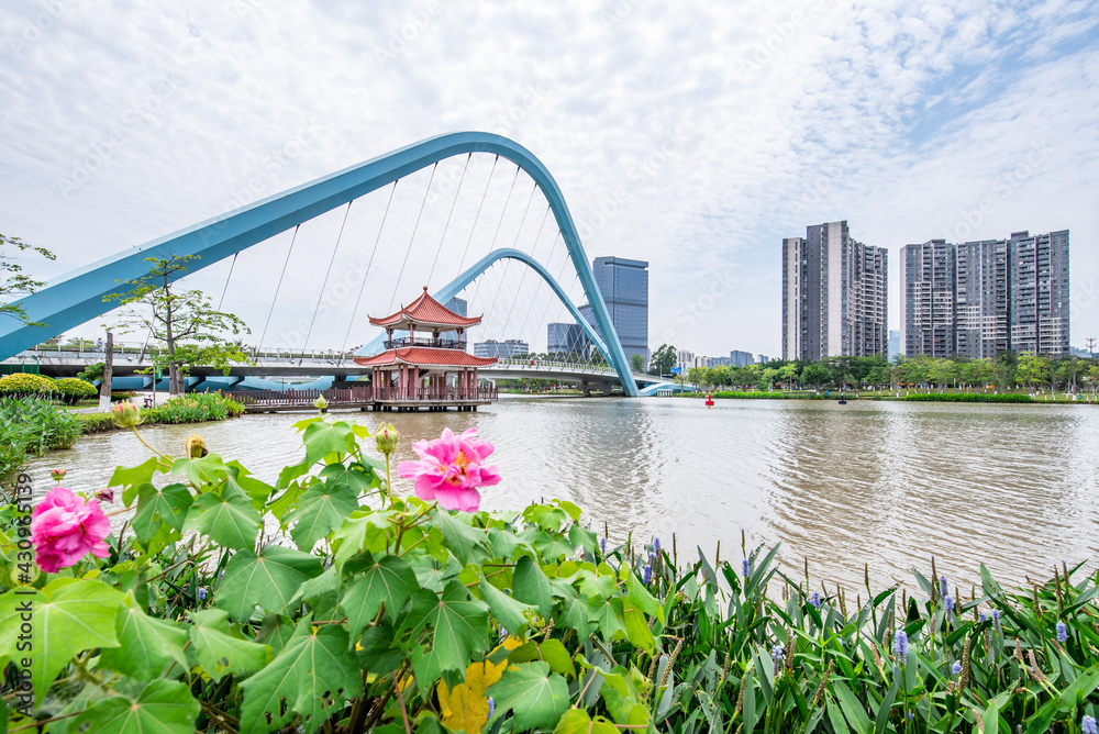 中国广州南沙区蕉门河水岸风光