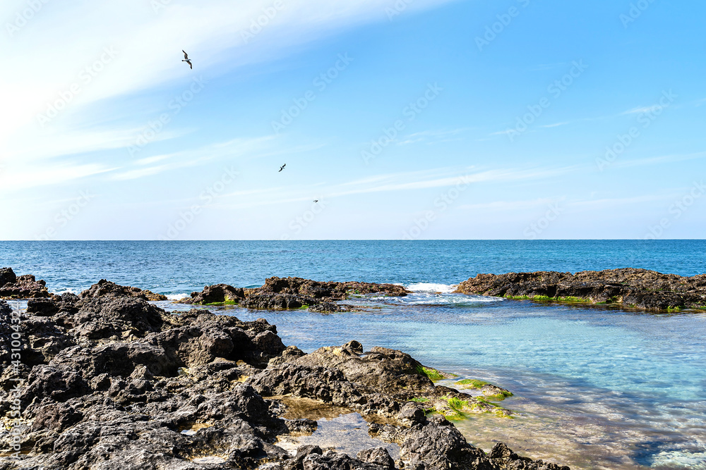 Beautiful seascape on sunny day. Beautiful summer landscape. Natural background.