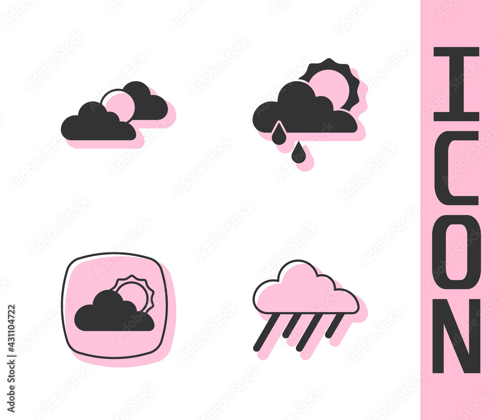 Set Cloud with rain, Sun and cloud weather, Weather forecast and sun icon. Vector