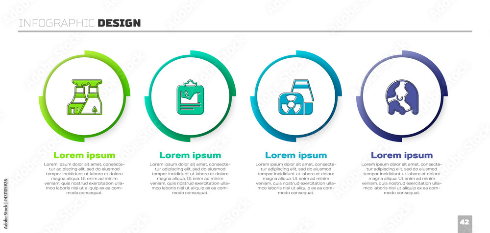 设置核电站、全球变暖和。商业信息图模板。矢量