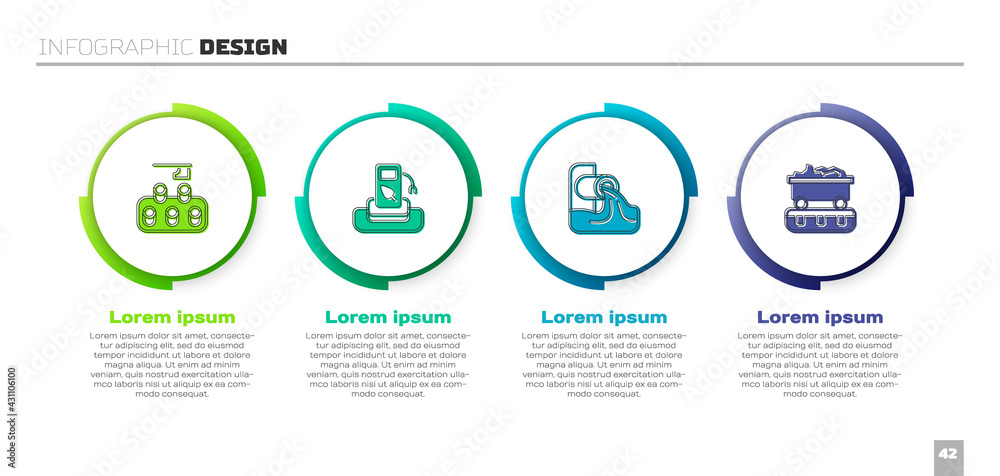 Set Deforestation, Petrol gas, Wastewater and Coal train wagon. Business infographic template. Vecto