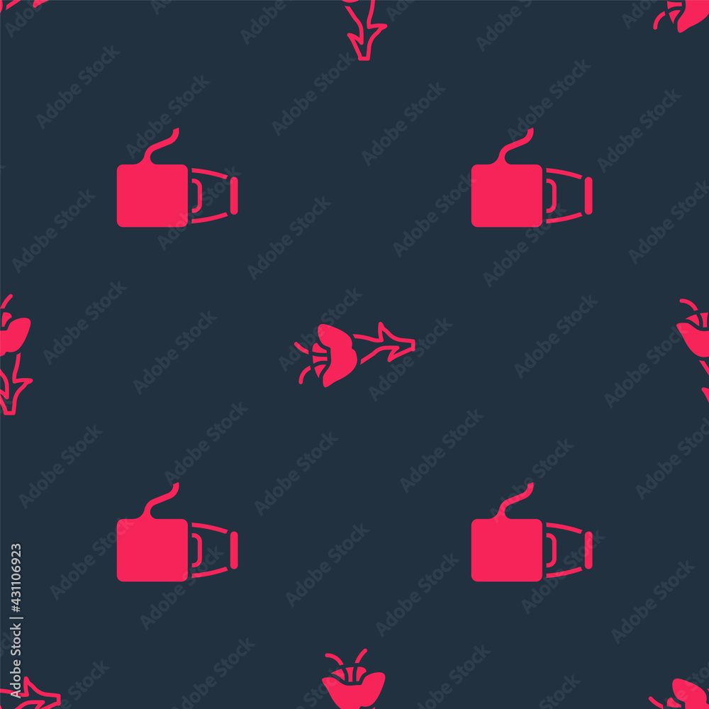 Set Watering can and Flower on seamless pattern. Vector