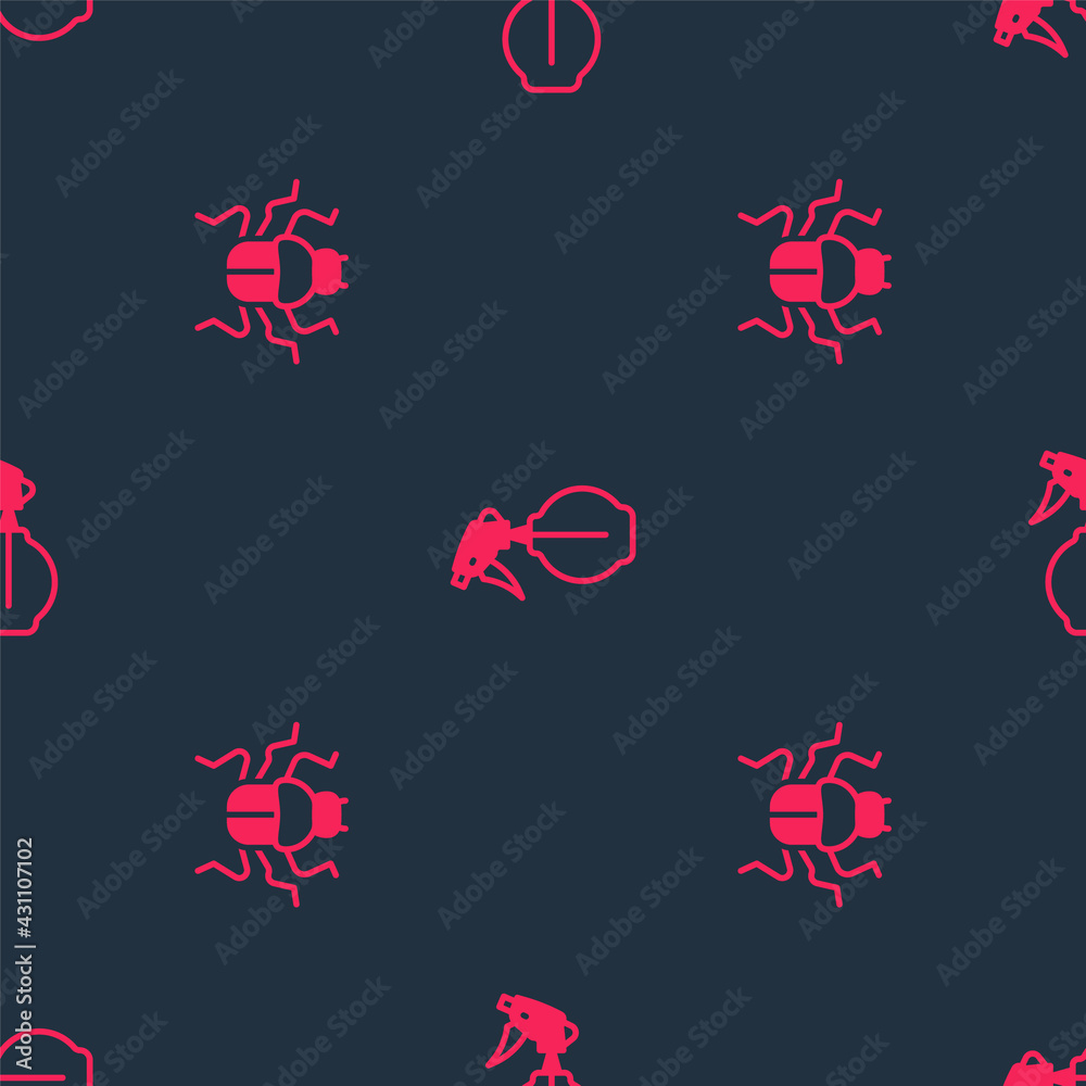 Set Beetle bug and Water spray bottle on seamless pattern. Vector