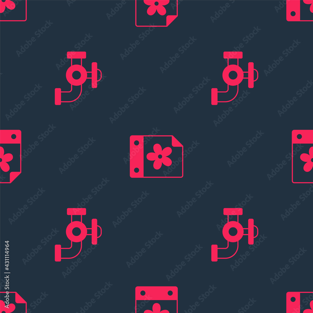 Set Water tap and Calendar with flower on seamless pattern. Vector