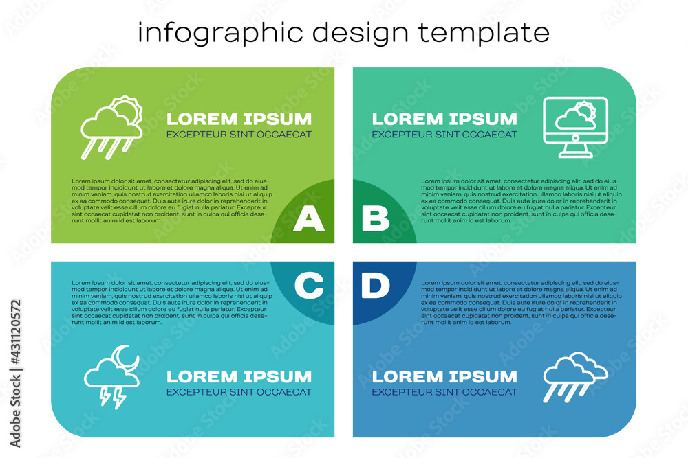 Set line Storm, Cloud with rain and sun, and Weather forecast. Business infographic template. Vector