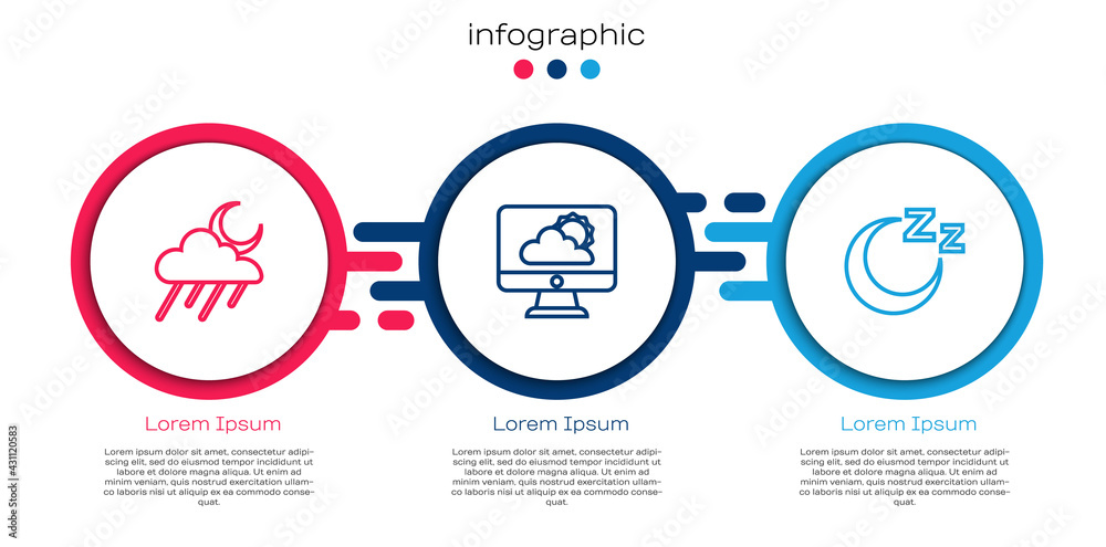 设置云与雨和月、天气预报和睡眠时间。商业信息图模板