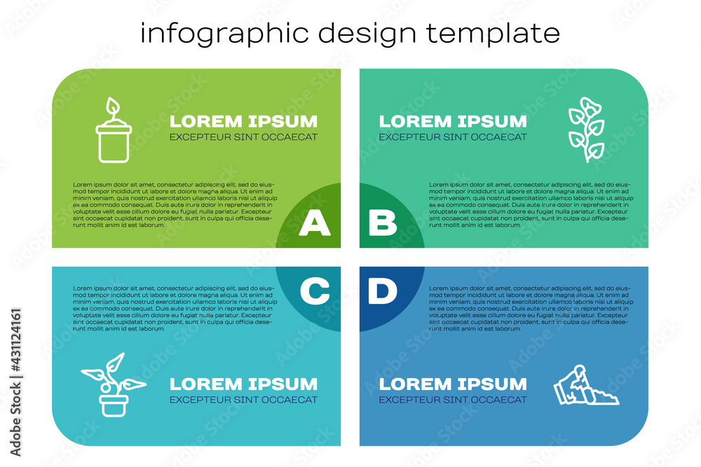 设置花盆、发芽瓶、Broken和Ivy分支的生产线。商业信息图模板。Vector