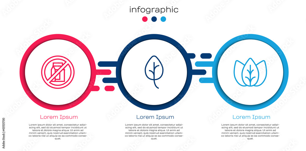 Set line No pack of milk, Leaf or leaves and . Business infographic template. Vector