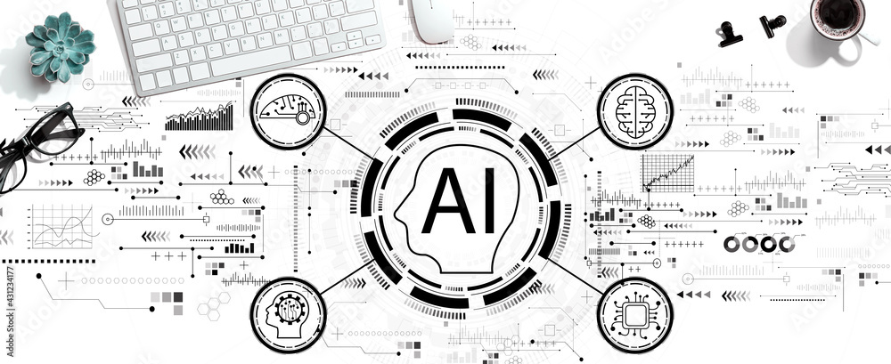 AI concept with a computer keyboard