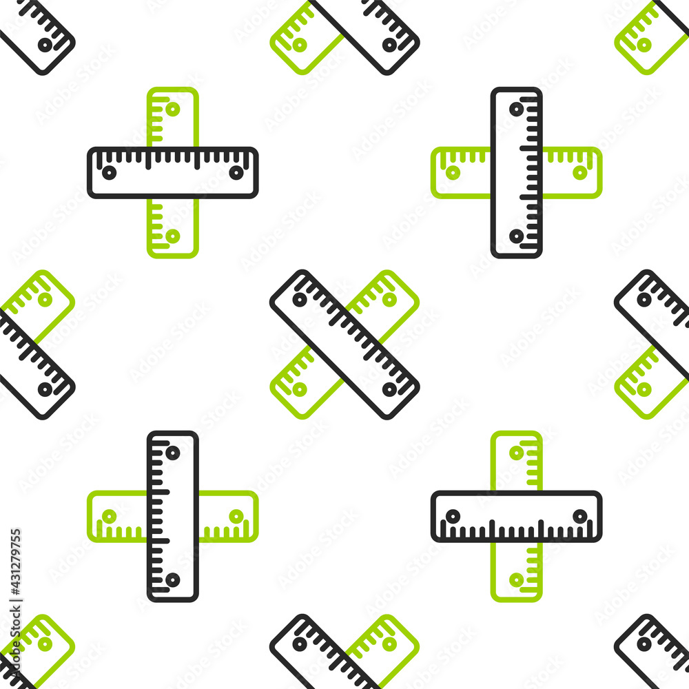 Line Crossed ruler icon isolated seamless pattern on white background. Straightedge symbol. Vector I