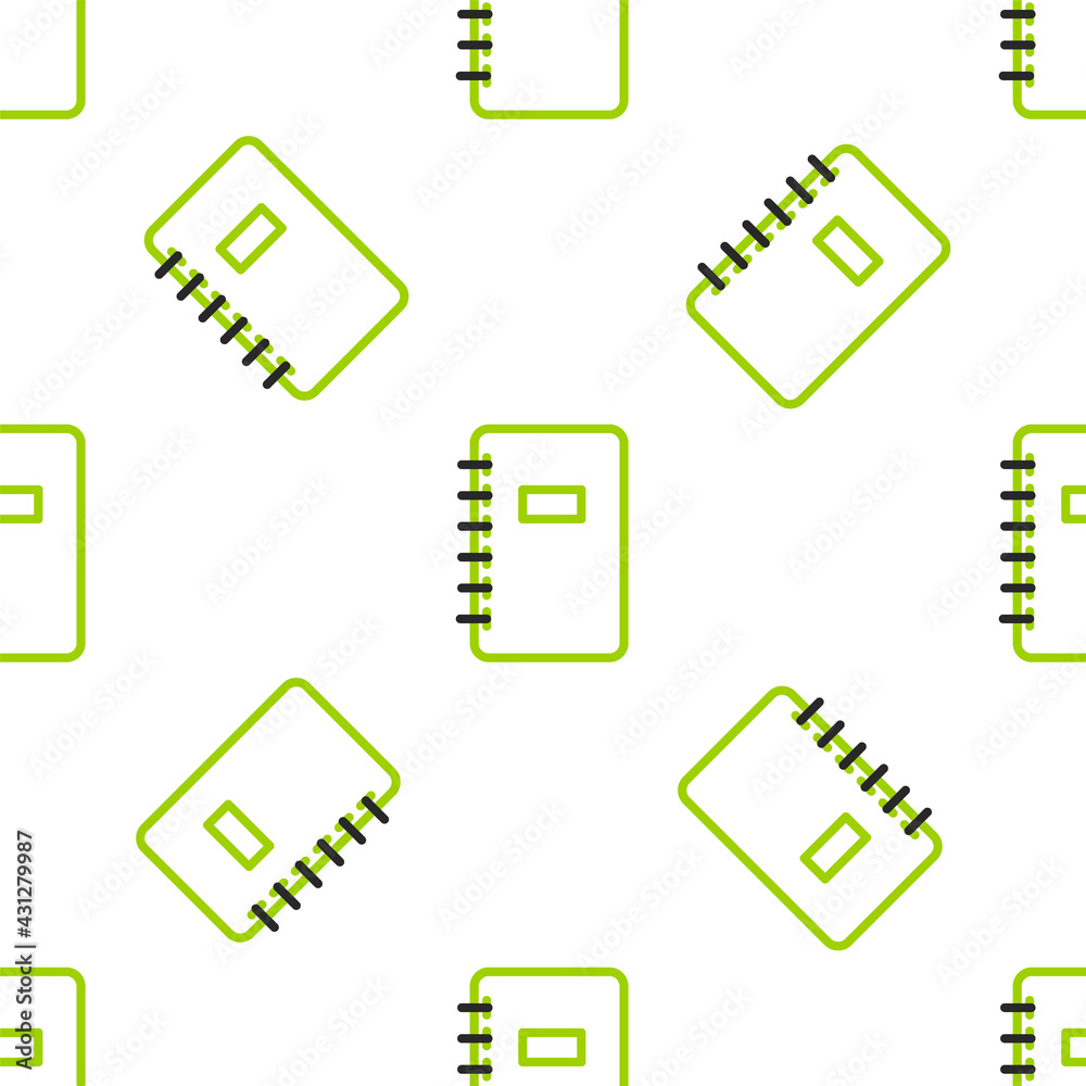 白色背景上的线条笔记本图标隔离无缝图案。螺旋笔记本图标。学校笔记本