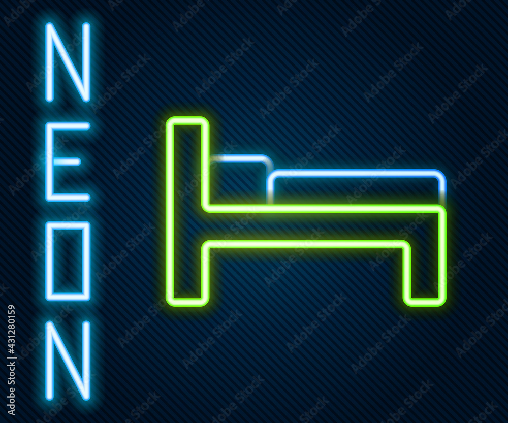 Glowing neon line Bed icon isolated on black background. Colorful outline concept. Vector Illustrati