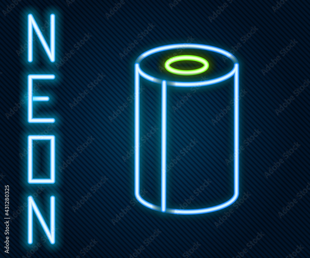 Glowing neon line Paper towel roll icon isolated on black background. Colorful outline concept. Vect