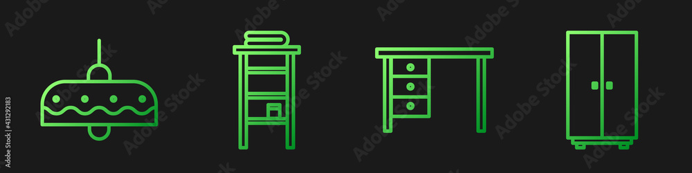 Set line Office desk, Chandelier, Bathroom rack with shelves for towels and Wardrobe. Gradient color