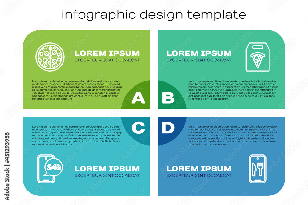 在线订餐、披萨、在线配送和披萨。商业信息图模板。矢量