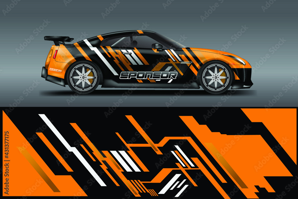 Decal Car Wrap Design Vector. Graphic Abstract Stripe Racing Background For Vehicle, Race car, Rally