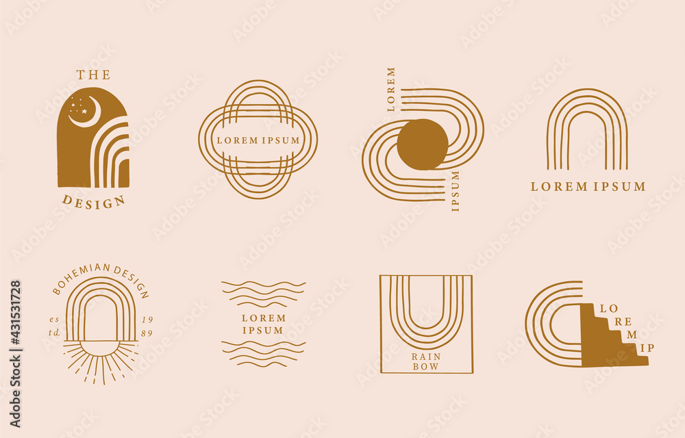 Collection of line design with curve,rainbow.Editable vector illustration for website, sticker, tatt