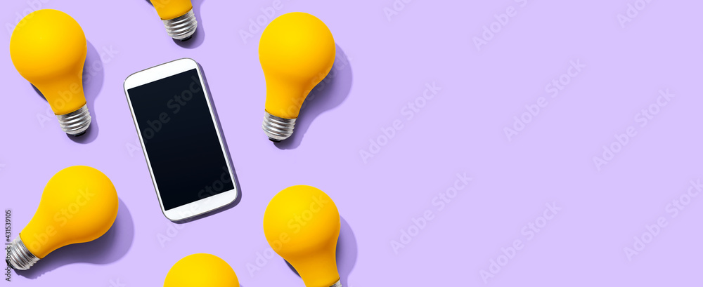 Smartphone with yellow light bulbs