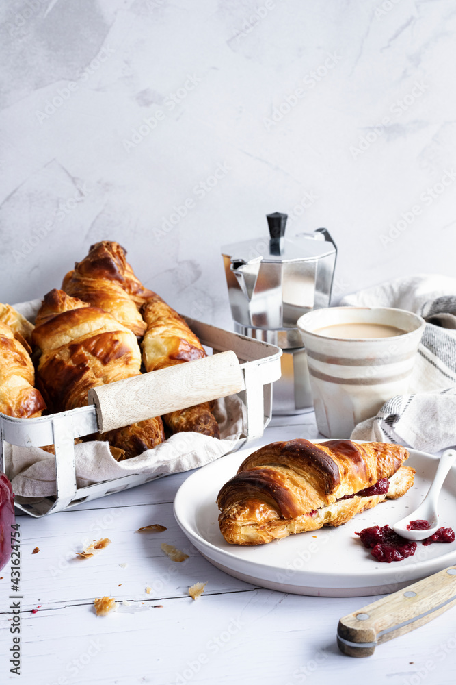 Croissant and coffee food photography