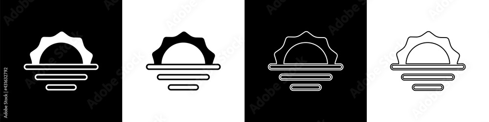 Set Sunrise icon isolated on black and white background. Vector